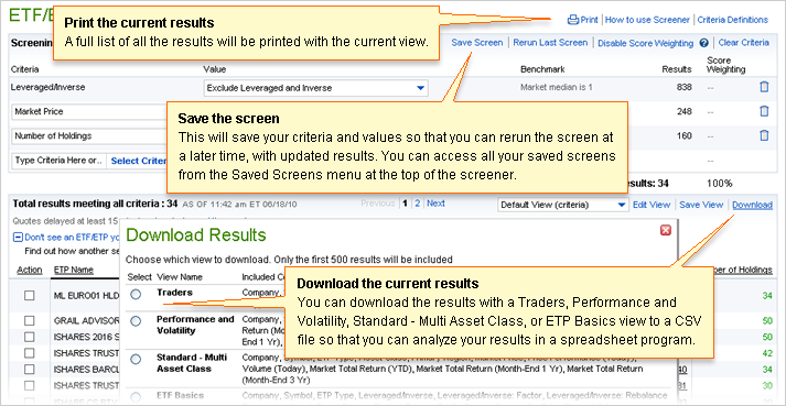 A sample page highlighting how to explore the screener results further.